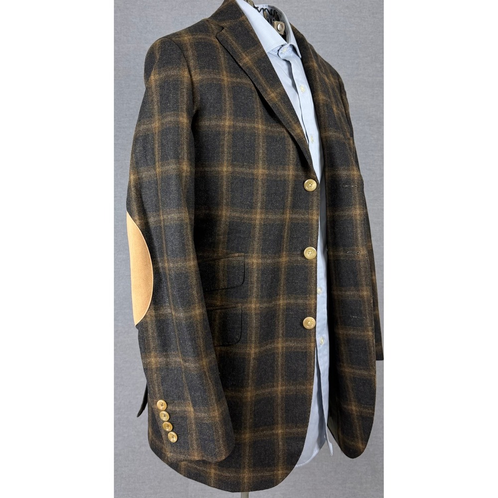 Royal Classic Holland & Sherry Wool Plaid Blazer 42R Brown Suede Elbow Patch
